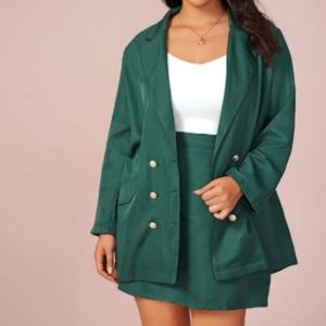 Green suede blazer and skirt set